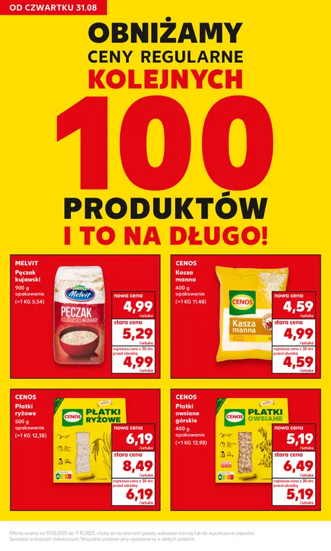 Gazetka promocyjna sklepu Kaufland - Obniżamy ceny regularnie kolejnych 100 produktów i to na długo! - data obowiązywania: od 31.08 do 11.10