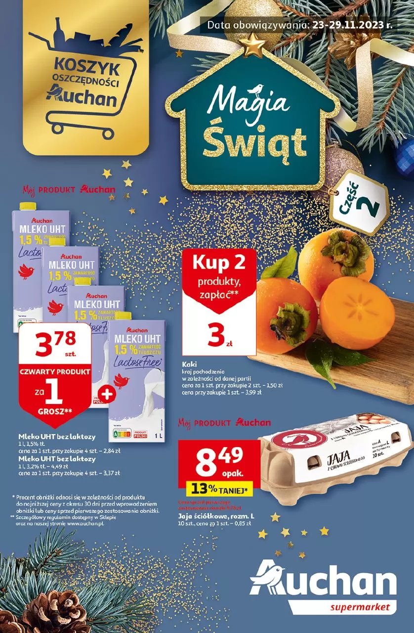 
                        Gazetka promocyjna Auchan. Tytuł: Koszyk oszczędności Auchan - Magia świąt. Oferta obowiązuje: 2023-11-23 - 2023-11-29