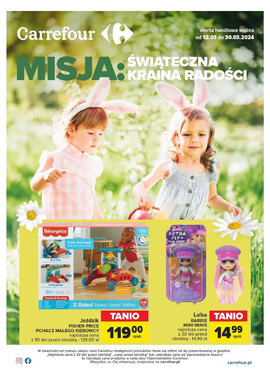 Ulotka gazetka promocyjna: Misja: Świąteczna kraina radości ze sklepu Carrefour dostępna od 12.03 do 30.03