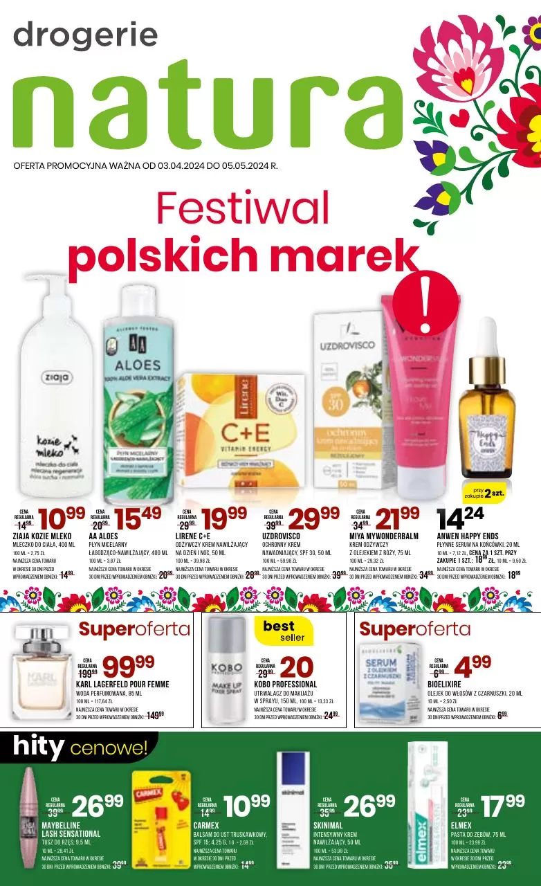 Ulotka gazetka promocyjna: Festiwal polskich marek ze sklepu Drogerie Natura dostępna od 03.04 do 05.05