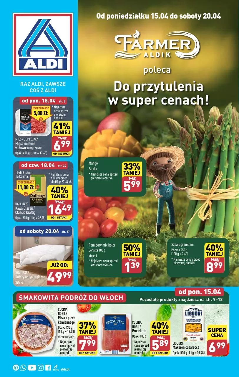 Ulotka gazetka promocyjna: Farmer Aldik poleca do przytulenia w super cenach! ze sklepu Aldi dostępna od 15.04 do 20.04