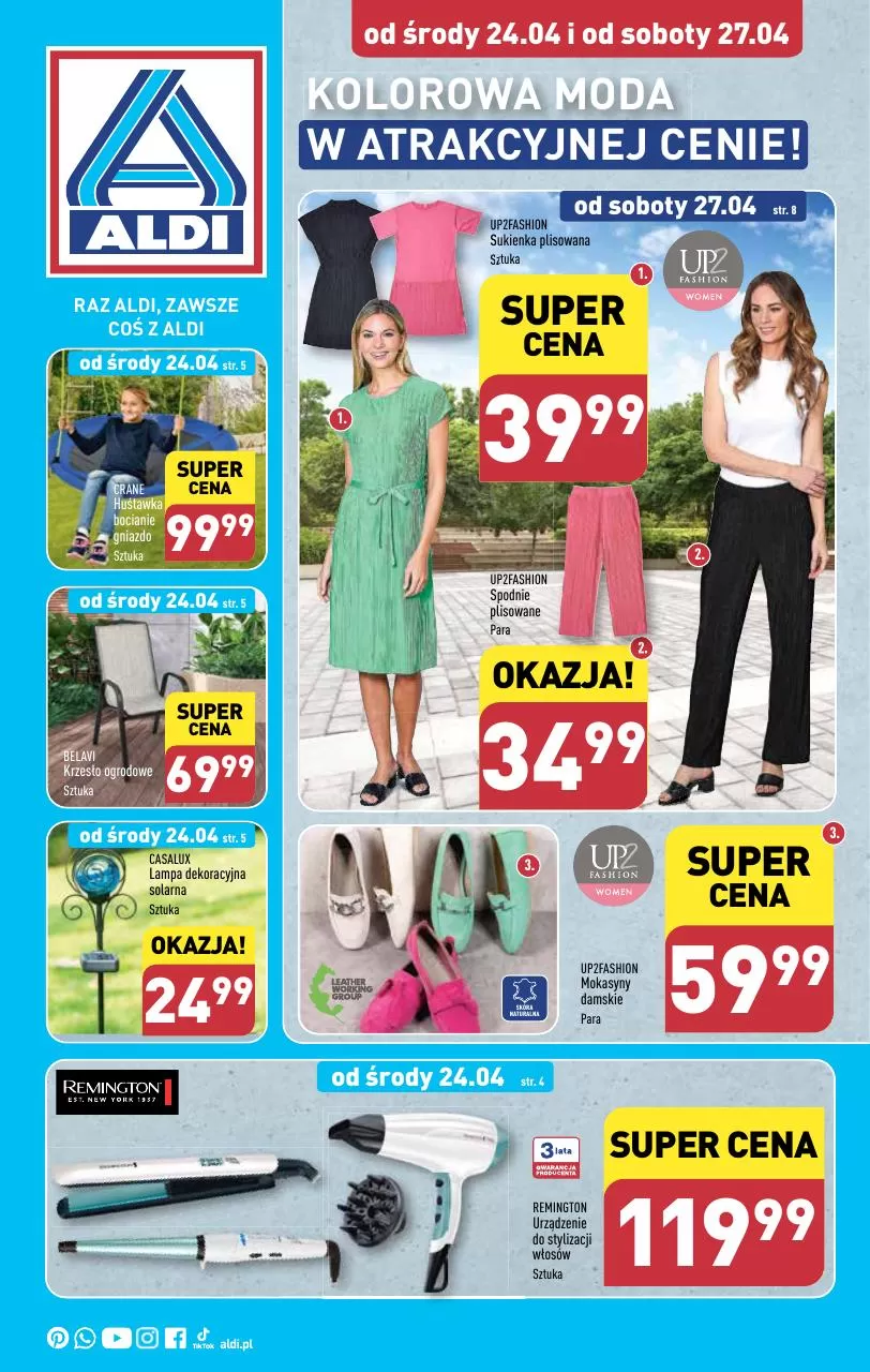 Ulotka gazetka promocyjna: Kolorowa moda w atrakcyjnej cenie! ze sklepu Aldi dostępna od 24.04 do 28.04