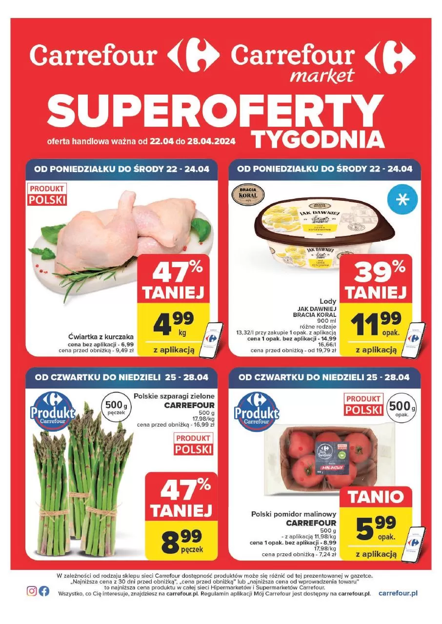Ulotka gazetka promocyjna: Superoferty tygodnia ze sklepu Carrefour dostępna od 22.04 do 28.04