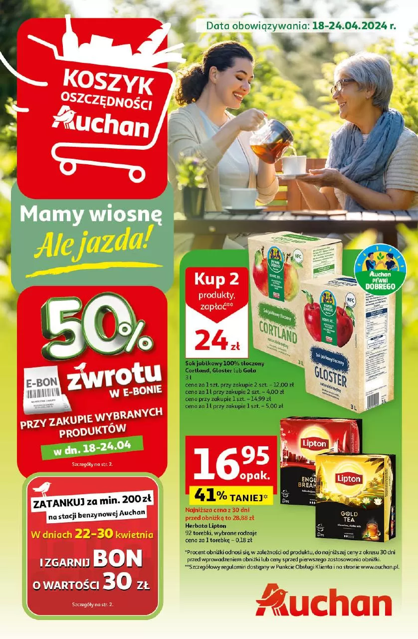Gazetka promocyjna Auchan. Tytuł: Koszyk oszczędności - Mamy wiosnę Ale jazda!. Oferta obowiązuje: 18.04 - 24.04