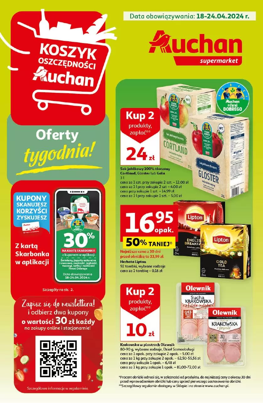 Gazetka promocyjna Auchan. Tytuł: Koszyk oszczędności - Oferty tygodnia. Oferta obowiązuje: 2024-04-18 - 2024-04-24