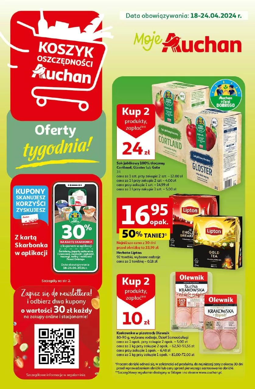 Gazetka promocyjna Auchan. Tytuł: Koszyk oszczędności - Moje Auchan. Oferta obowiązuje: 2024-04-18 - 2024-04-24
