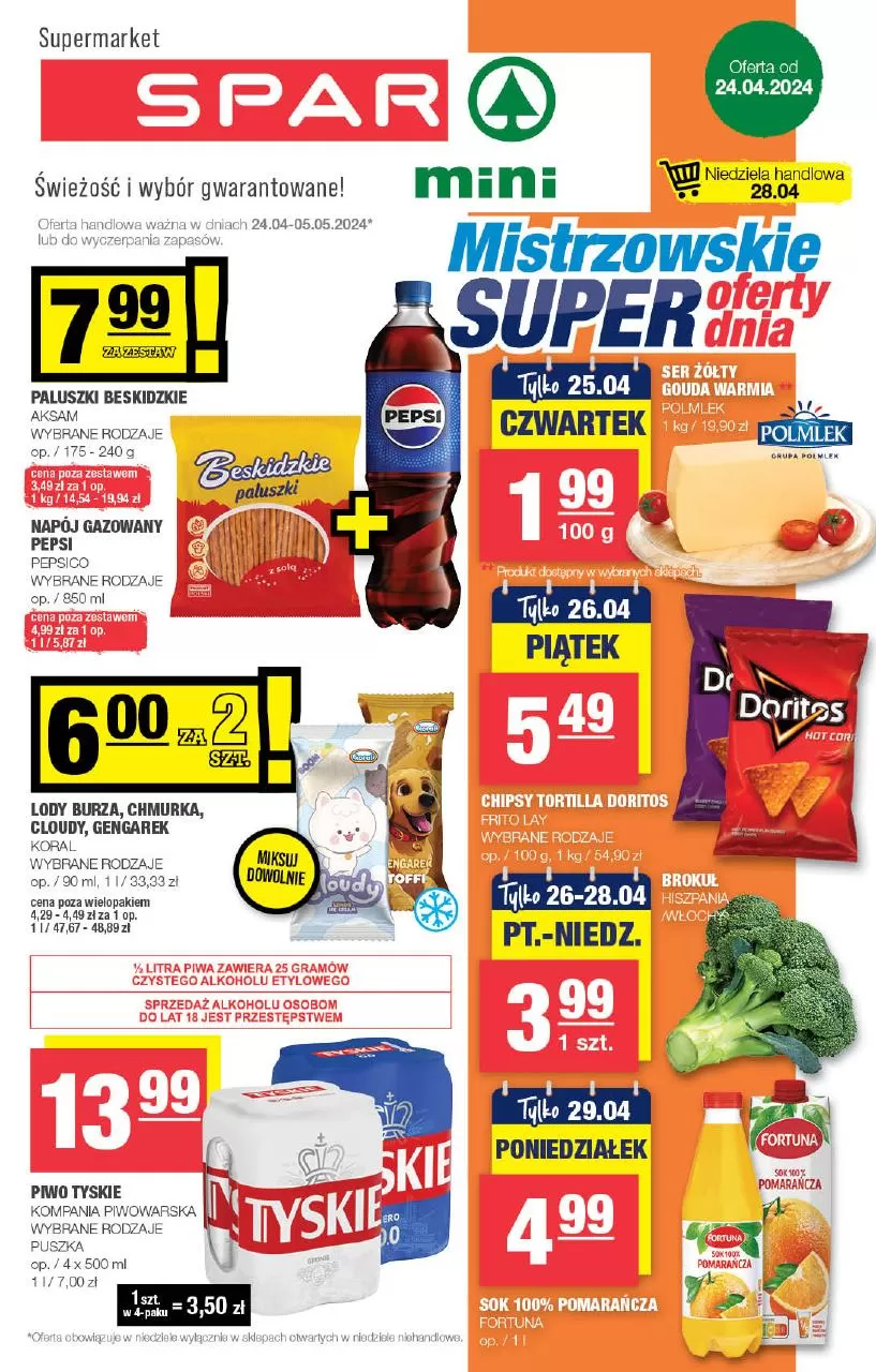 Ulotka gazetka promocyjna: Supermarket Spar mini. Świeżość i wybór gwarantowane! ze sklepu Spar dostępna od 24.04 do 05.05